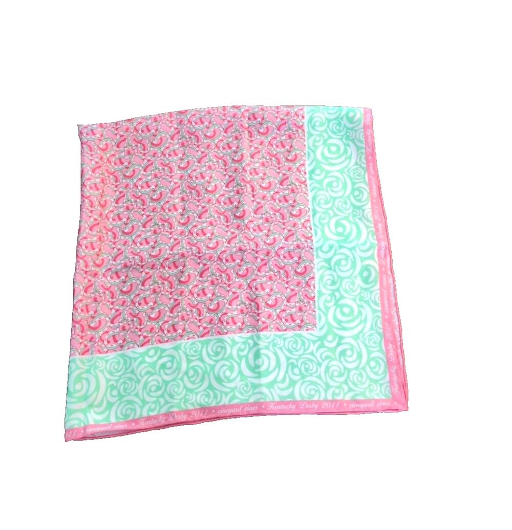 Vineyard Vines Kentucky Derby Silk Scarf Pink Green Inaugural Year Equestrian